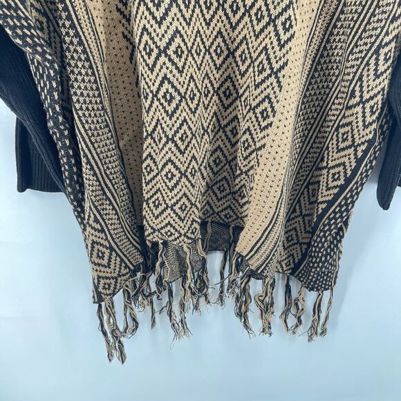 Westbound Womens Poncho Sweater Tassel Pullover Acrylic Blend Black Beige XL - Picture 4 of 10